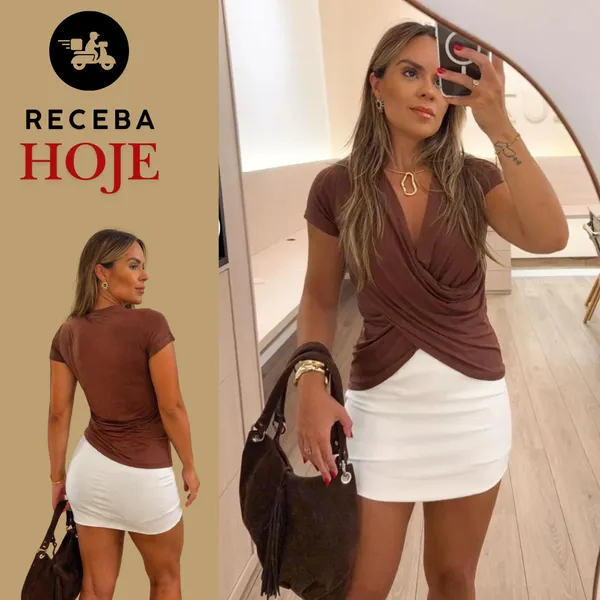 Blusa Transpassada Feminina Amamentação Manga Curta Camiseta Decote V Blusinha Elegante Casual