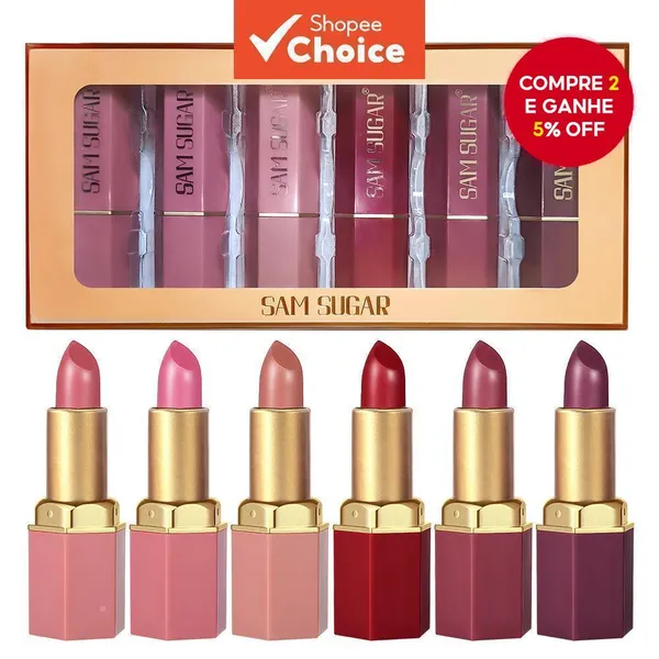 Conjunto De Batons Matte Sam Sugar 6pcs/caixa À Prova D'água, Maquiagem Coreana Longa Duração E Alta pigmentação