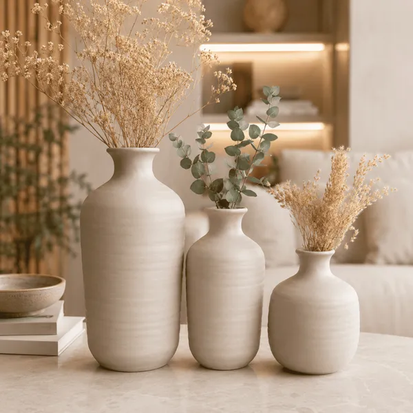 Kit Trio de Vasos Duna Premium Cerâmica Alta Qualidade Luxo Decoração Casa Sala Mesa