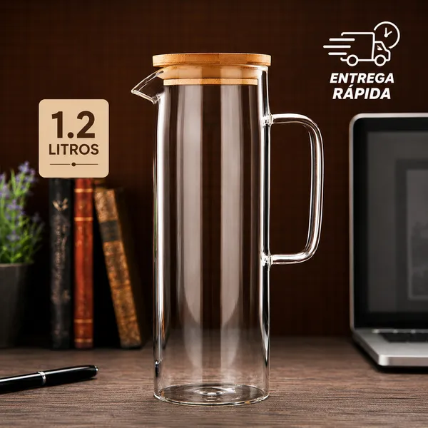 🔥 Jarra de Vidro Premium 1.2L com Tampa de Bambu 🫙 | Design Elegante + Entrega Rápida 🚚💨