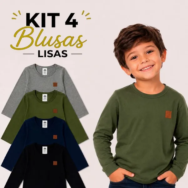 Kit Com 4 Camisetas Manga LONGA MENINO De Inverno Cores Sortidas