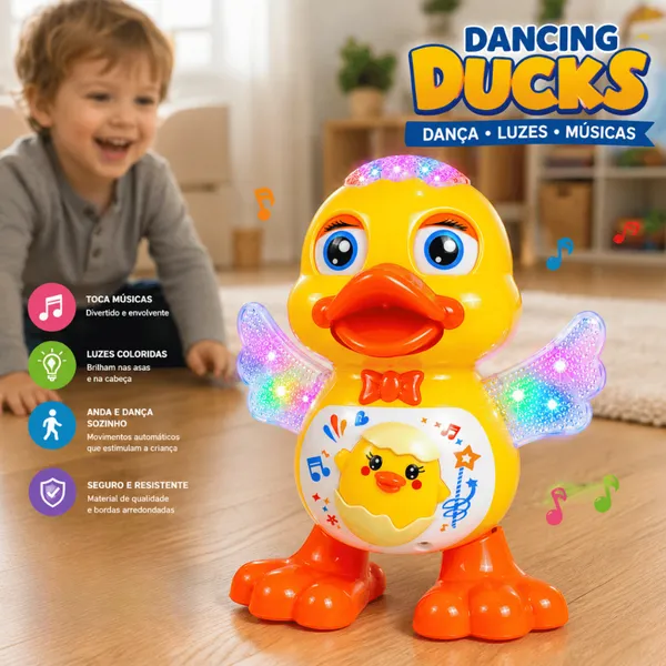 Patinho Dançante Musical com Luzes LED Coloridas Brinquedo Interativo Infantil com Som e Movimento