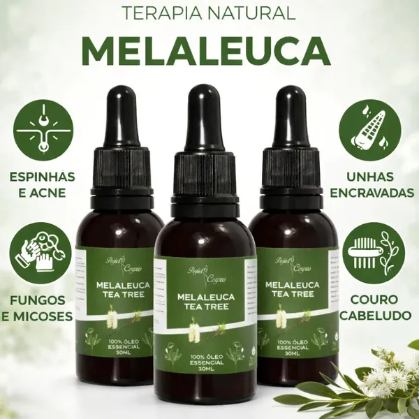 Óleo Essencial de Melaleuca Tea Tree Conta-Gotas 100% Puro 30ml