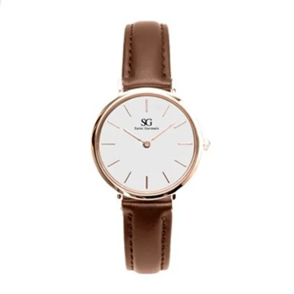Relógio Feminino Couro Dourado Saint Germain Bronx Rosé Gold 32mm