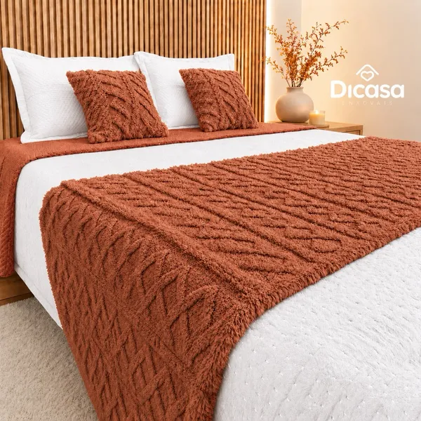 Kit 3 Peças Cama Posta 1 Peseira e 2 Capas de Almofada Decorativa Flannel Elegante Chique Casa Rica