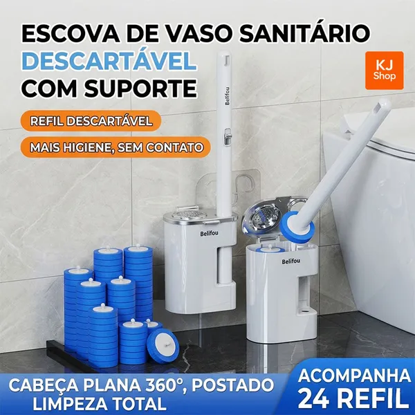 Escova de Vaso Sanitário Descartável com Refil Antibacteriano e Suporte de Parede
