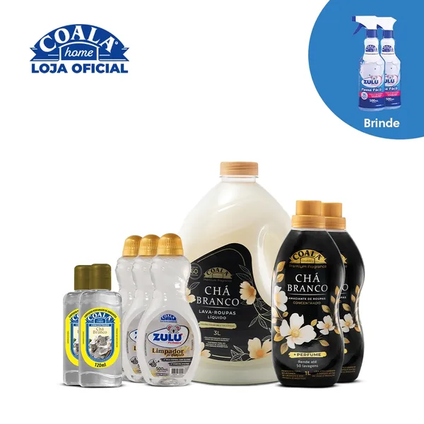 Kit Coala Mega Limpeza Perfumada Chá Branco - 8 itens + Brinde 2 Passa Fácil Zulu Perfumes