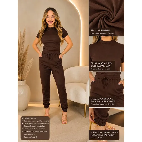 Conjunto Feminino Casual Sofisticado Social De Blusa Calça Roupa Feminina Festa Uniforme Natal