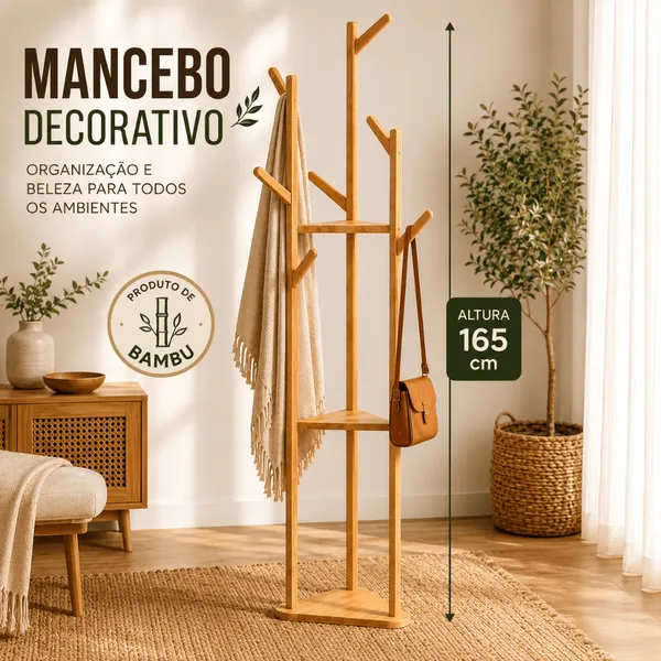 Mancebo Cabideiro Bambu Chão Arara Roupas Prateleira 164,5cm
