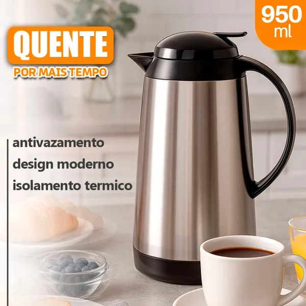GARRAFA TéRMICA INOX 950ML ANTIVAZAMENTO PREMIUM MANTéM QUENTE POR MAIS TEMPO CHáS/CAFÉ DESIGN MODERNO