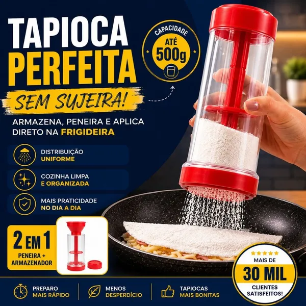 TAPIOQUEIRA 2 EM 1 | PENEIRA + ARMAZENADOR DE TAPIOCA | PRATICIDADE SEM SUJEIRA NA COZINHA - BARUCH