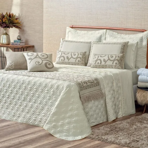 KIT COLCHA COBRE LEITO CASAL KING COMPLETO TURIN 180 FIOS 14 PEÇAS EXCLUSIVO PREMIUM