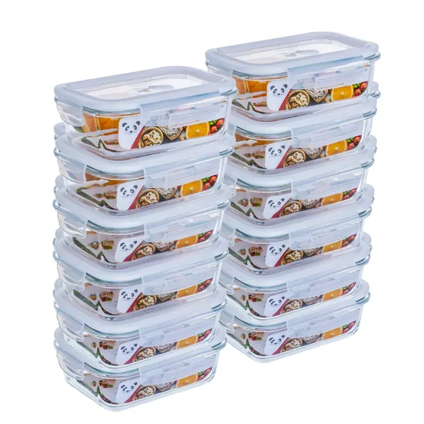 Kit Potes Herméticos Porta Mantimentos Vidro Retangular 640ml 370ml Marmita Fitness GP Home