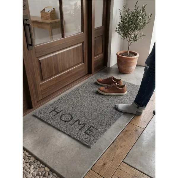 TAPETE PORTA ENTRADA CASA CAPACHO VINIL TERRAL HOME CINZA 40X75CM