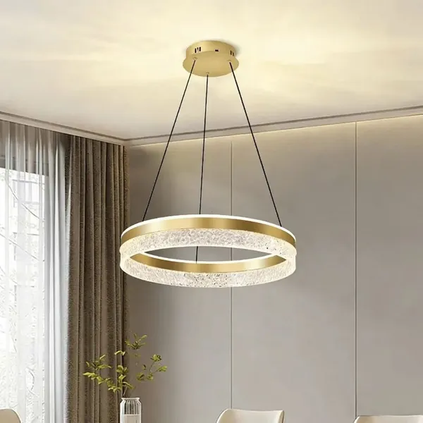 Lustre Pendente LED Cristal Premium 57W - Dourado | Iluminação Forte e Design Luxuoso para Sala, Quarto e Cozinha
