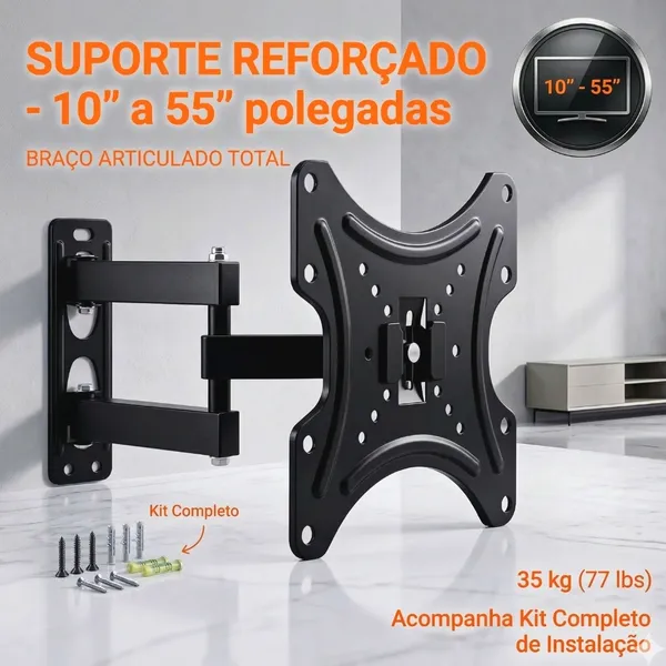 Suporte para TV´s Articulado de 10'’-55'’ Polegadas 35kg Retrátil ±15° VESA 75x75–200x200