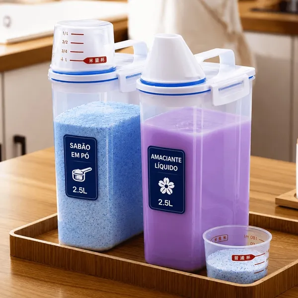 Dispenser Organizador Lavanderia 2,5L Ideal para Arroz Grãos Produtos de Limpeza e Ração Multiuso