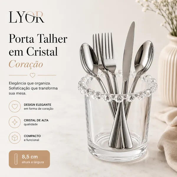 Mesa Posta Utensílios Porta Talheres de Cristal Corações 8,5cm - Lyor