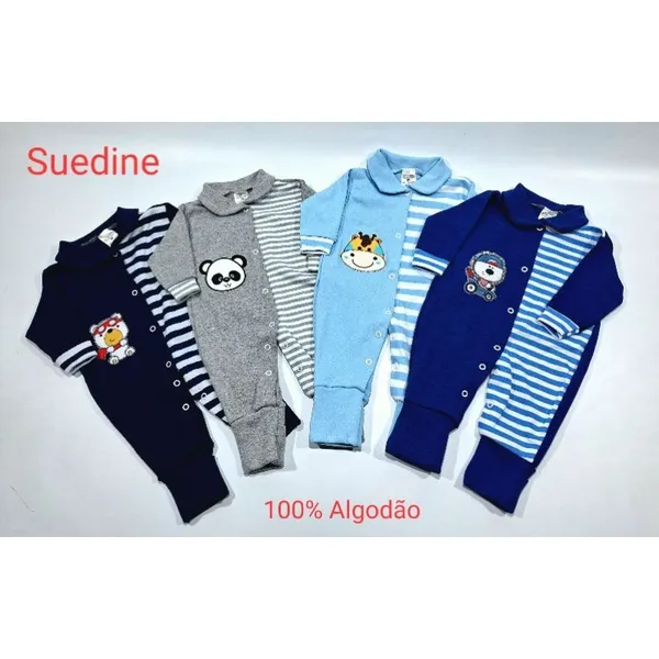 Macacão De bebê Suedine Pé Reversível Estampado Menino -Kit com 4 Cores Variadas