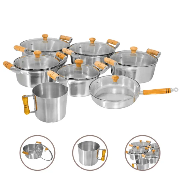 Conjunto  de Caçarolas 7 Peças Alumínio Fundido Grosso + Frigideira e Canecão
