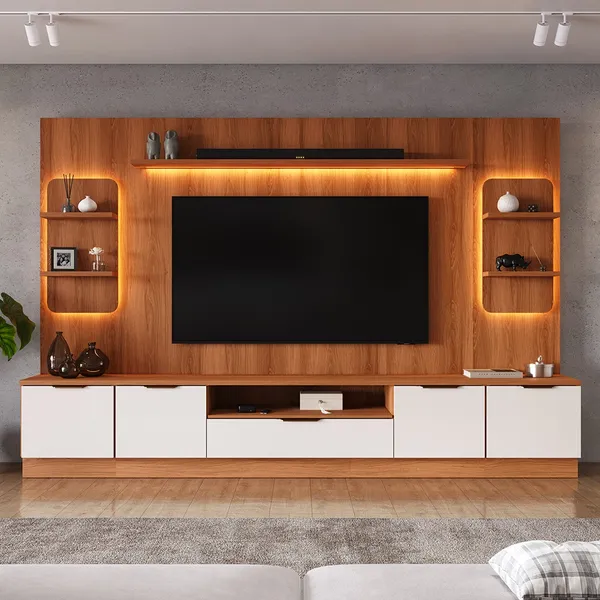 Estante Home Para TV Até 75 Polegadas Noble 270cm Com 2 Torres Nichos LED Lojas Movelove
