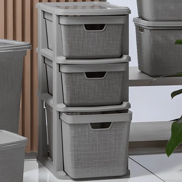 Gaveteiro Organizador de Chão de Plástico com 3 Gavetas 15 litros Moderno com Textura Jutta