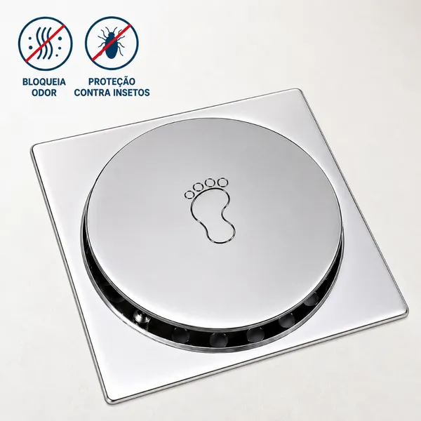 Ralo Click Inteligente Inox 10x10 Banheiro Anti Odor Veda Cheiro Lavabo Cromado Quadrado