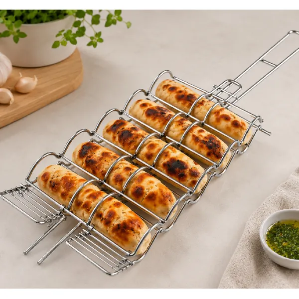 Grelha Dupla Pão De Alho Milho Churrasqueira Aço Inox Churrasco Profissional Festa