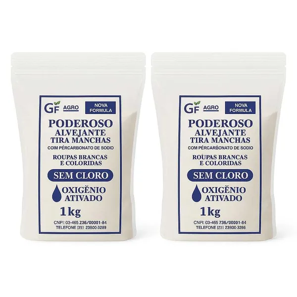 Kit 2KG- Alvejante Poderoso com Percarbonato de Sódio Tira Manchas Roupas Brancas e Coloridas