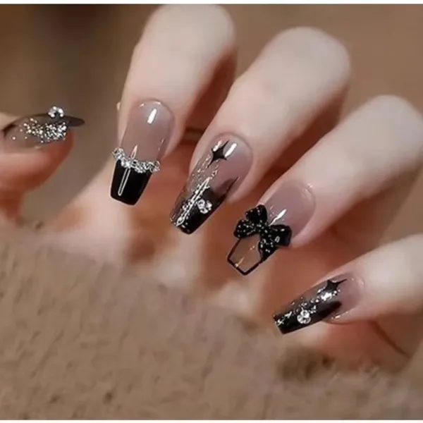 KIT 24/48/72 Unhas C/Cola Postiça Decorada Glitter Bailarina Quadrada Amendoada Francesinha Pintada Unha-INLIS ANA