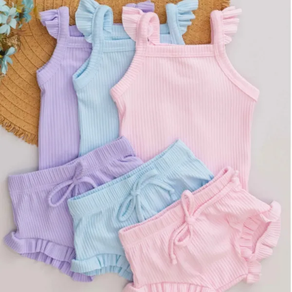 Kit Bebê 3 Conjuntos Verão Body e Tapa Fralda Babado Canelado