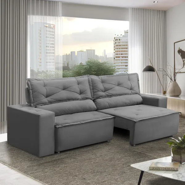 Sofá Retrátil e Reclinável 2 lugares com Molas 1,50m Livia Suede Adonai Estofados