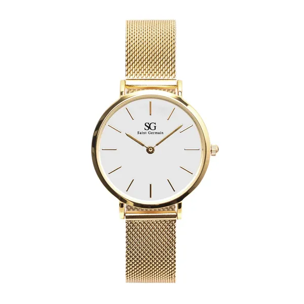 Relógio Feminino Dourado Saint Germain Chelsea Gold 32mm com Fundo Branco