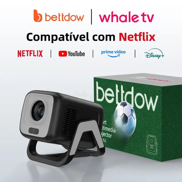 PROJETOR BETTDOW AC1066 4K 1080P FULL HD 350ANSI ANDROID 13 COM CONTROLE DE VOZ POR A SUPORTE GIRATÓRIO NETFLIX ORIGINAL