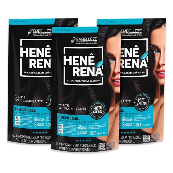 Kit 3 Henê Rená Preto Azulado