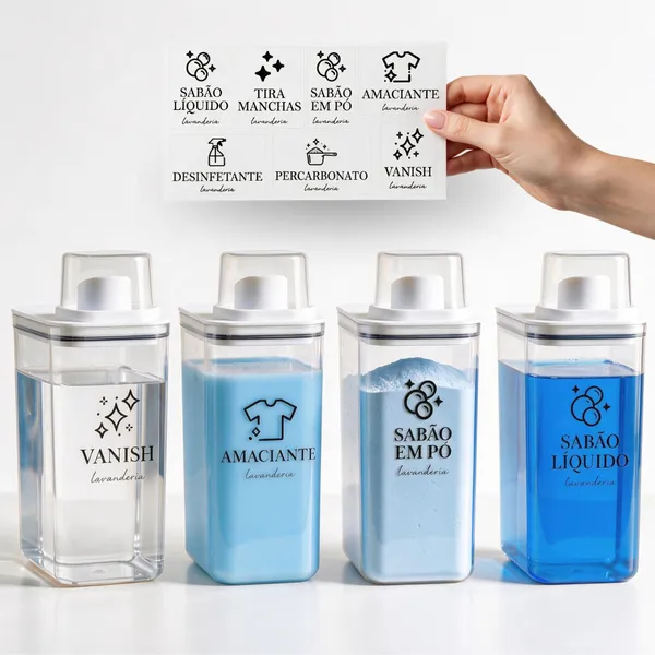 Dispensers Lavanderia 1,5L e 2,3L - Amaciante, Sabão em Pó, Sabão Líquido, Tira Manchas kit/individ