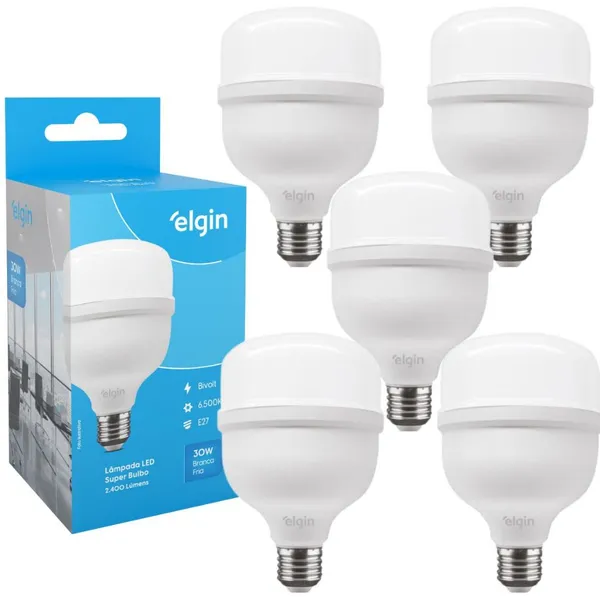 KIT 5 LÂMPADAS SUPER BULBO ALTA POTÊNCIA LED 40W 6500K - ELGIN