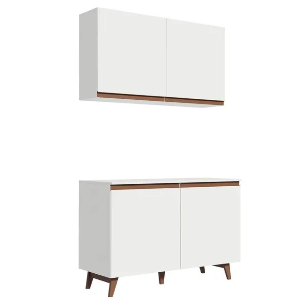 Kit Armário de Cozinha Aéreo e Balcão Gabinete de Pia 120 cm Branco Reims Madesa