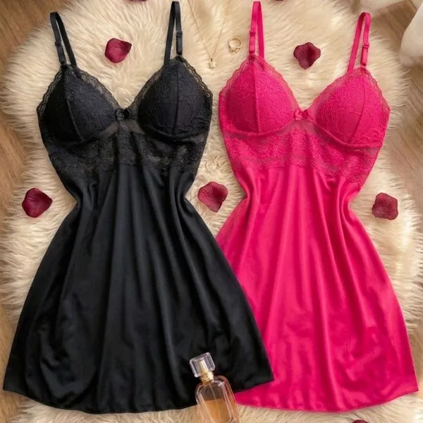 Kit Com Duas Camisolas Com Detalhes Em Renda Acompanha Calcinha Fio  Baby Doll Sensual e Confortável