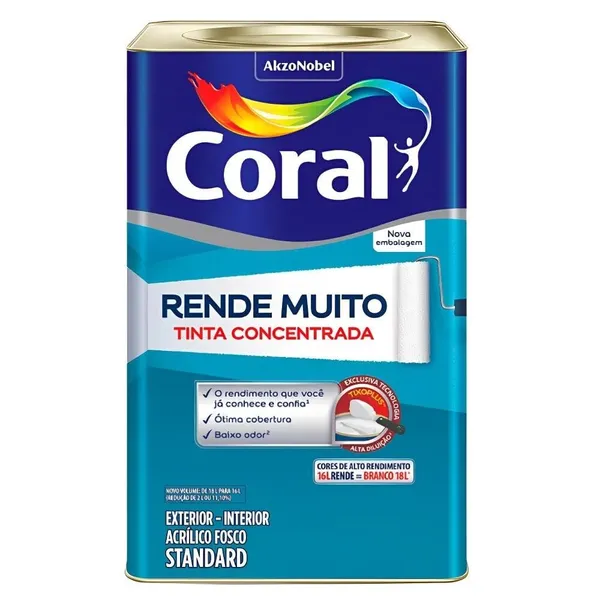 Tinta Acrílica Fosco Rende Muito Coral 16L - Diversas Cores