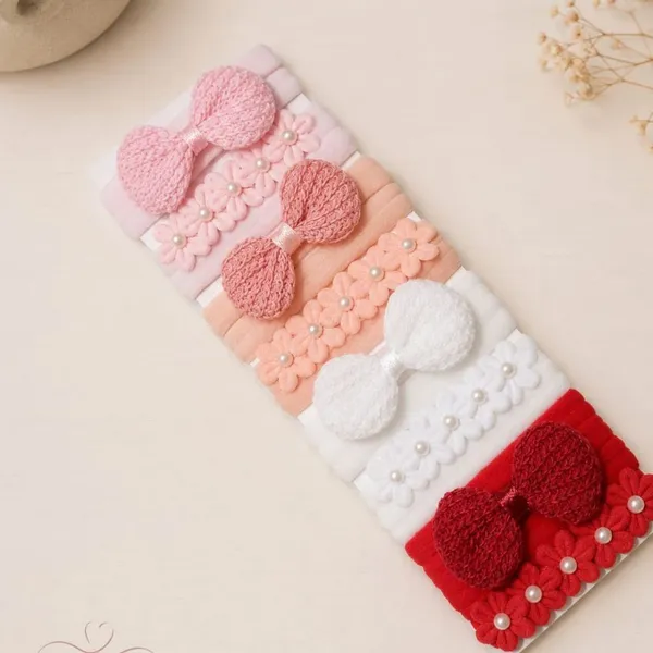 Kit 8 Faixinhas de Cabelo Croche/Flores para Bebê ( RN ate 2 anos) na meia de seda