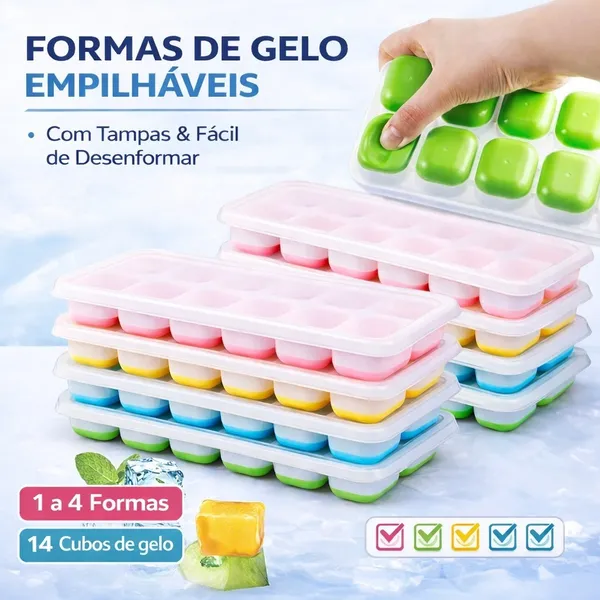 Forma de Gelo Silicone 1 a 4un BPA Free Flexível Cubos 14un Comida Frutas Papinha Bebê Alimento