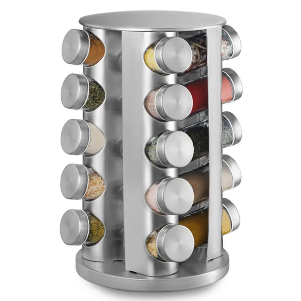 Porta Tempero Giratório 20 Potes Vidro e Inox Organizador de Condimentos Cozinha 360°