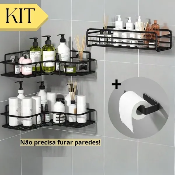 Suporte de Banheiro Alto Adesivo Organizador de Parede Sabonete Shampoo Condicionador