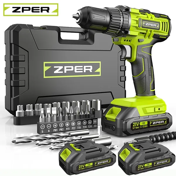 ZPER FURADEIRA PARAFUSADEIRA A BATERIA 21V COM DUAS BATERIA MALETA KIT FERRAMENTAS COMPLETO