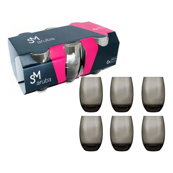 Jogo De Copos Aruba 465ml 6 Peças Cozinha Grande Nadir Cor Fume Cinza