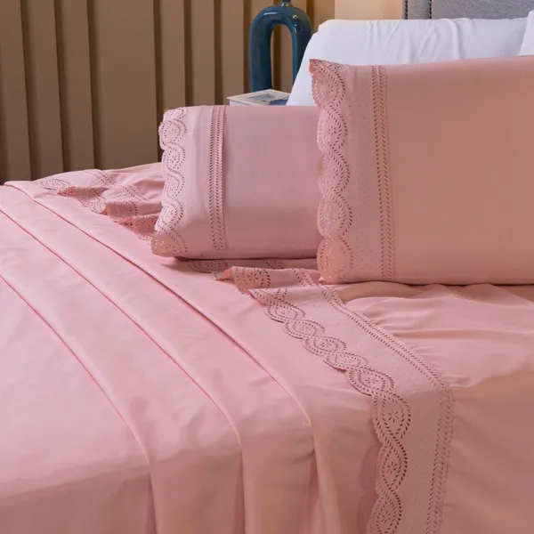 Lençol Casal Queen Solteiro King 400 Fios Jogo Bordado Inglês Roupa de Cama Toque Aveludado