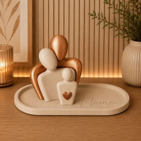 Escultura Decorativa Família com Bandeja – Enfeite Moderno para Sala e Aparador