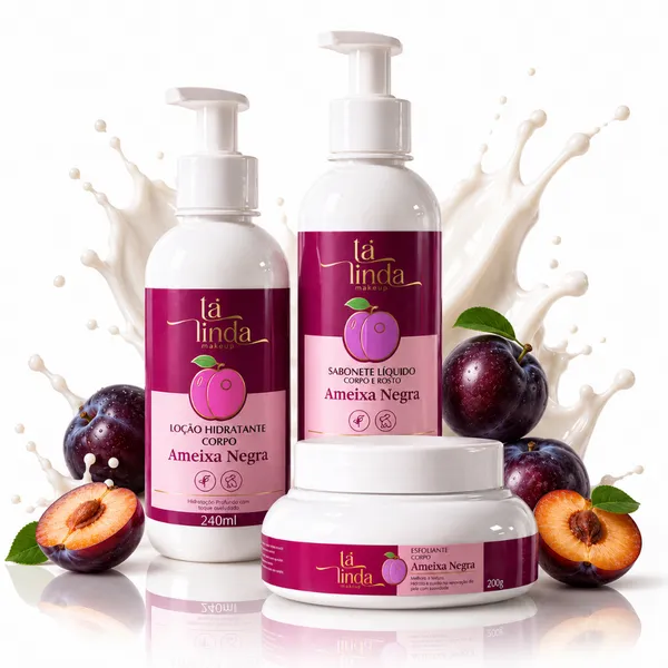 Kit Corporal Ameixa Negra Tá Linda – Hidratante 240ml + Sabonete 240ml + Esfoliante 200g