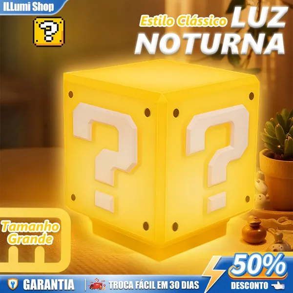 Novo Super Mario Bros LED Ponto De Interrogação Tijolo Luz Noturna Carregamento USB, Mesa Decorativa